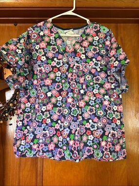 Floral Print Short Sleeve V-Neck Top - Multi Color